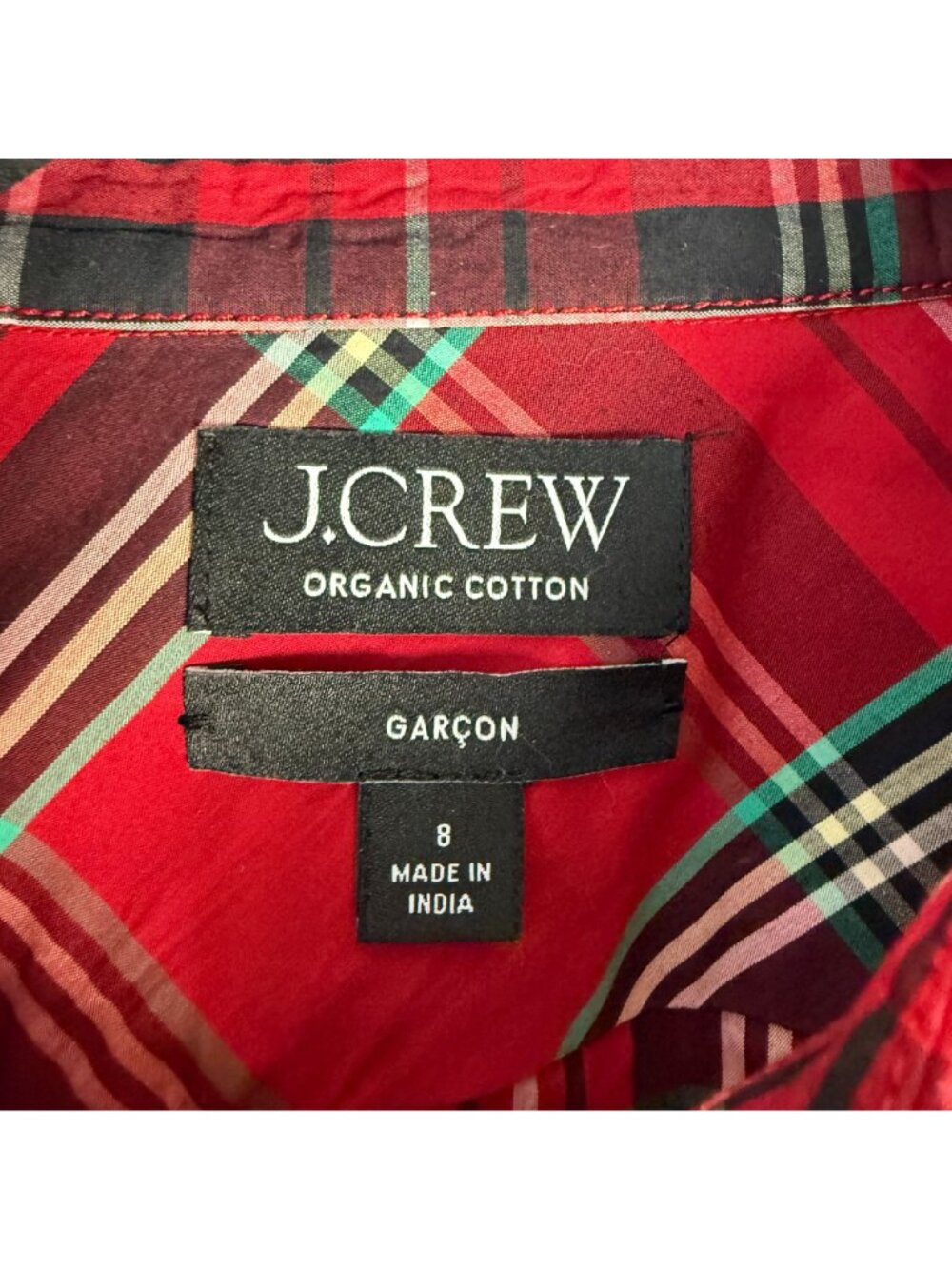 J. Crew Garçon Classic Shirt In Plaid Organic Cotton Poplin Sz 8 Holiday Preppy - Picture 4 of 9